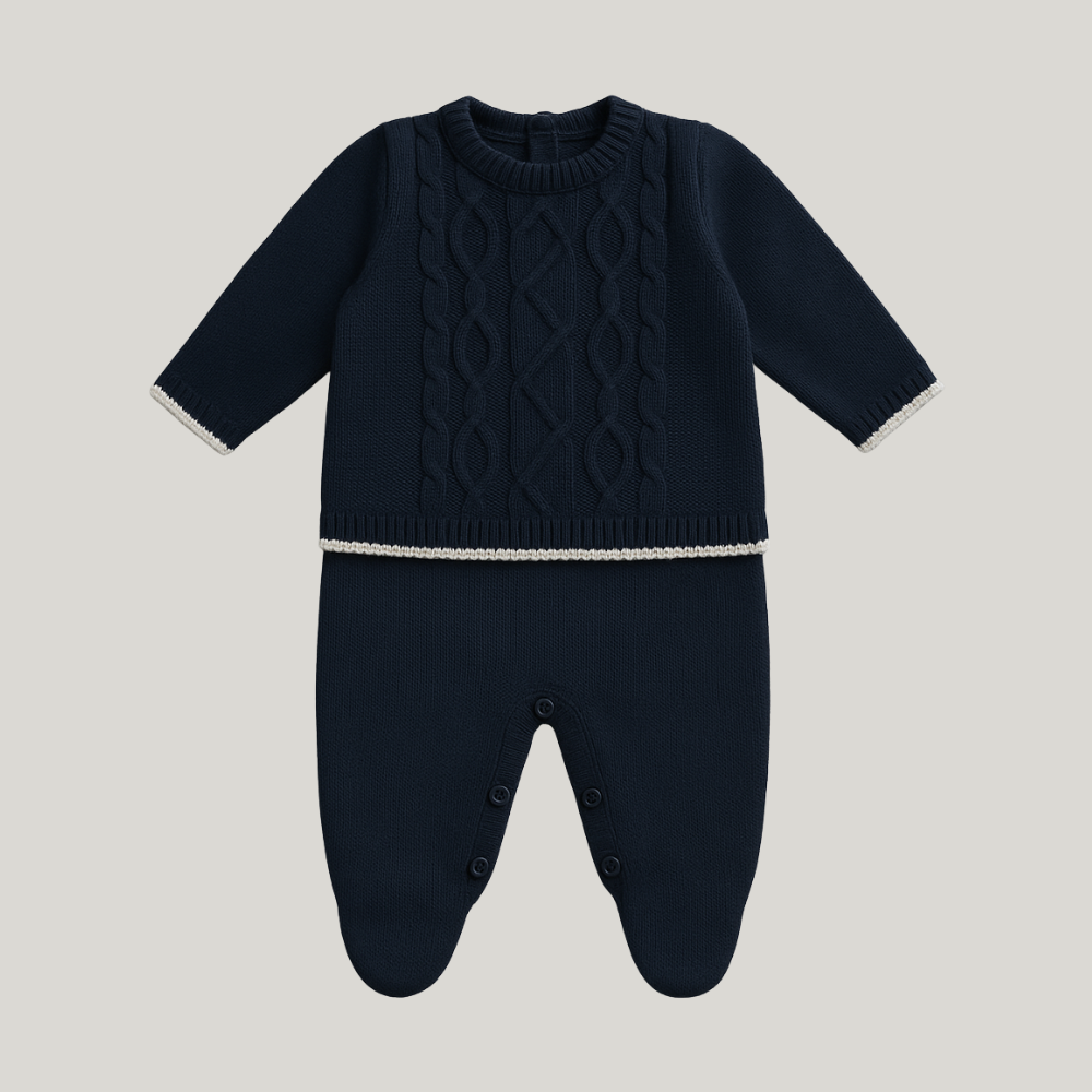 Macacão Bebê Recém Nascido Tricot Vintage Marinho