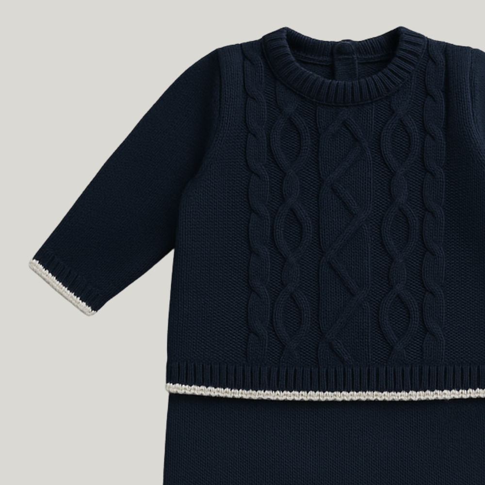 Macacão Bebê Recém Nascido Tricot Vintage Marinho