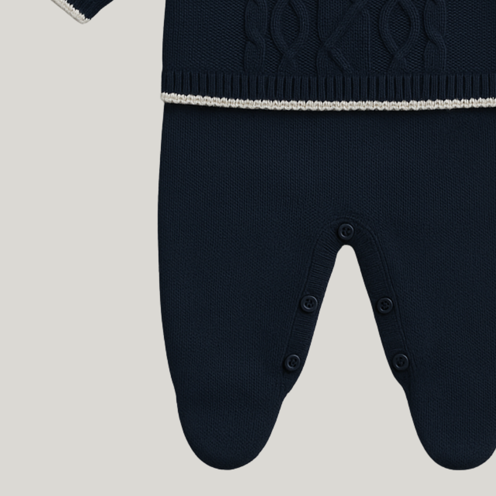 Macacão Bebê Recém Nascido Tricot Vintage Marinho