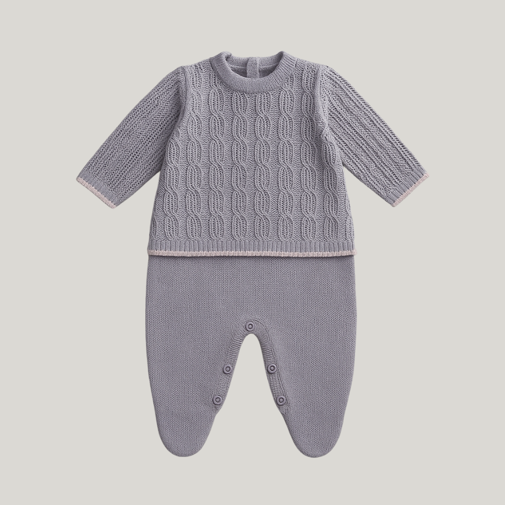 Macacão Bebê Menina Recém Nascido Tricot Flora Lavanda