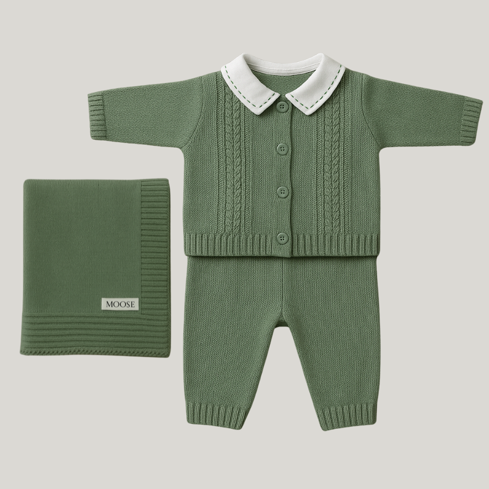 Kit Saída Maternidade Menino Tricot 4 Peças Louis Green