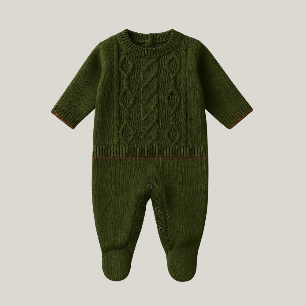 Macacão Bebê Recém Nascido Tricot Vintage Verde Musgo
