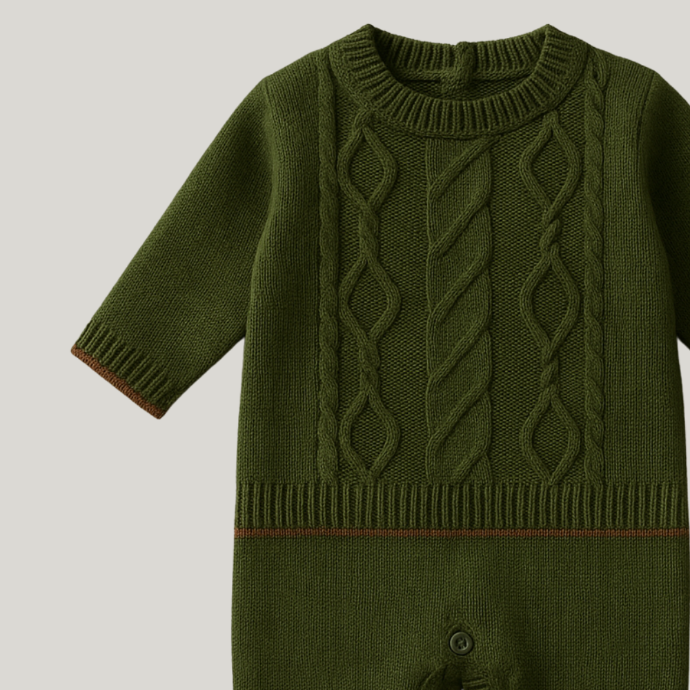 Macacão Bebê Recém Nascido Tricot Vintage Verde Musgo