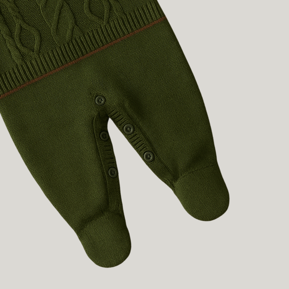 Macacão Bebê Recém Nascido Tricot Vintage Verde Musgo