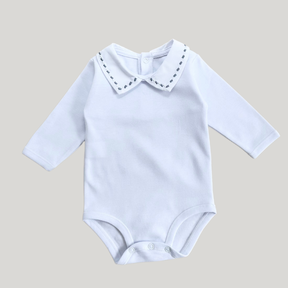 Body Bebê Gola Bordado Jeans