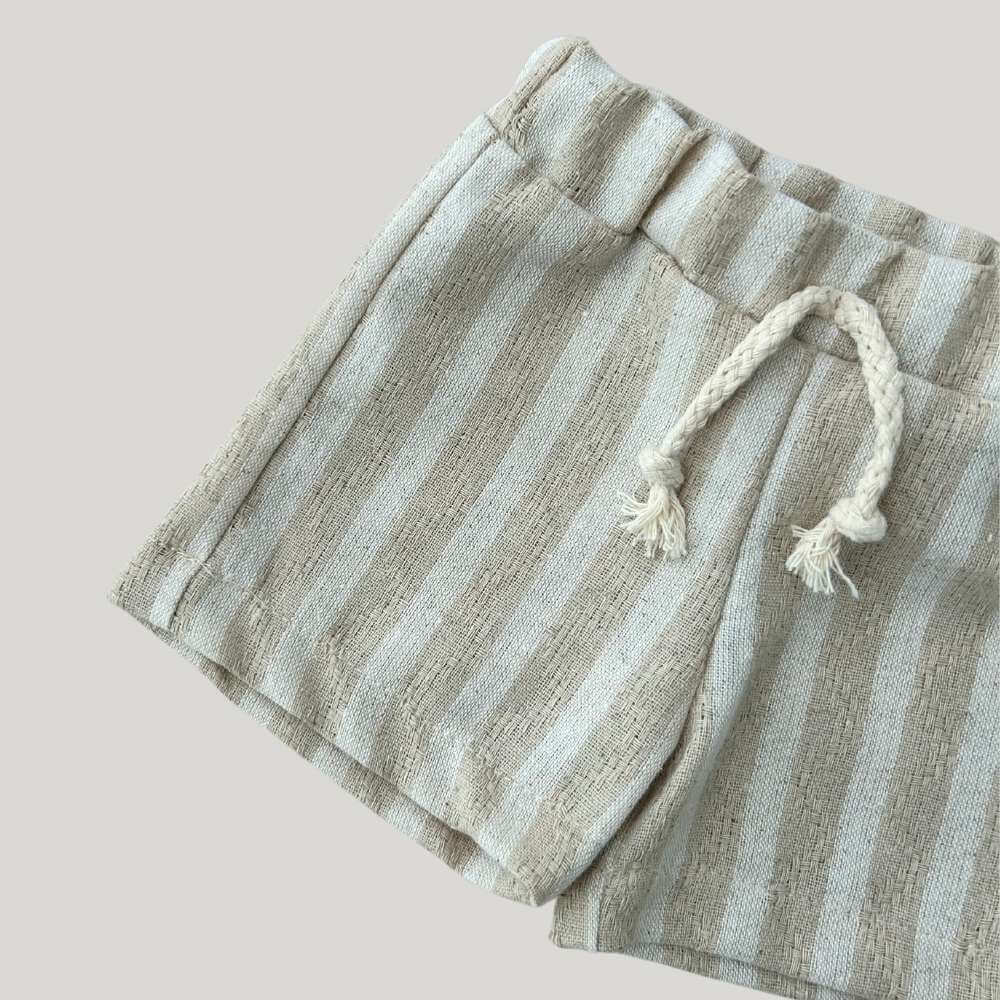 Short Bebê Linho Listras Bege