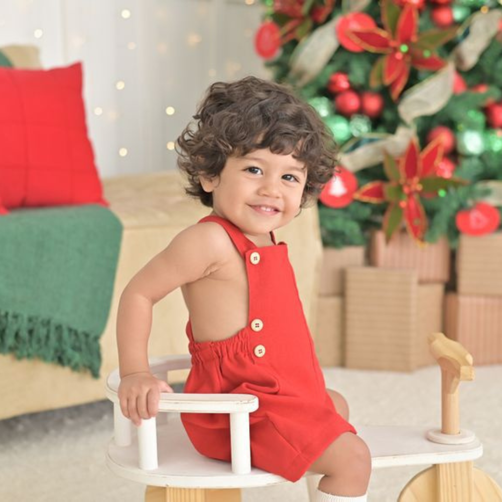 Jardineira Infantil Bebê Unissex Linho Red
