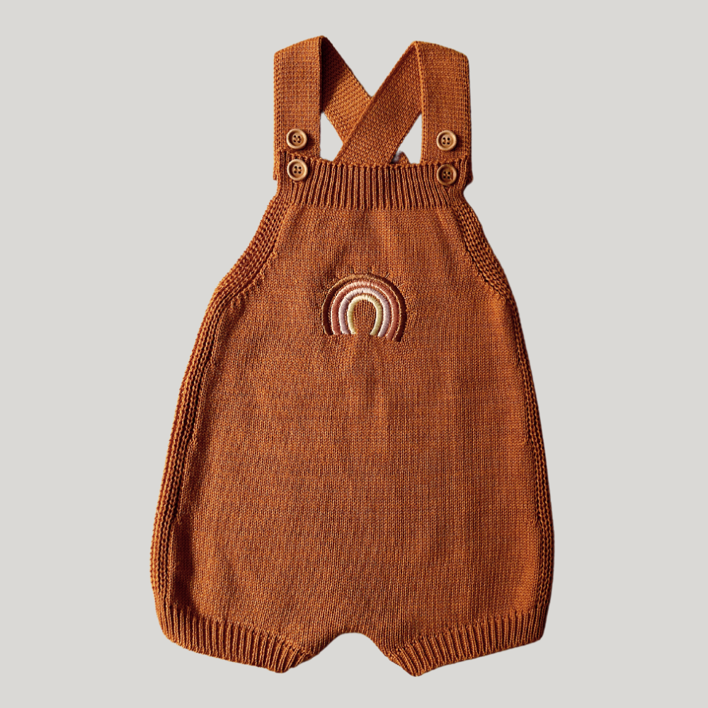 Jardineira Tricot Bebê Rainbow Ocre