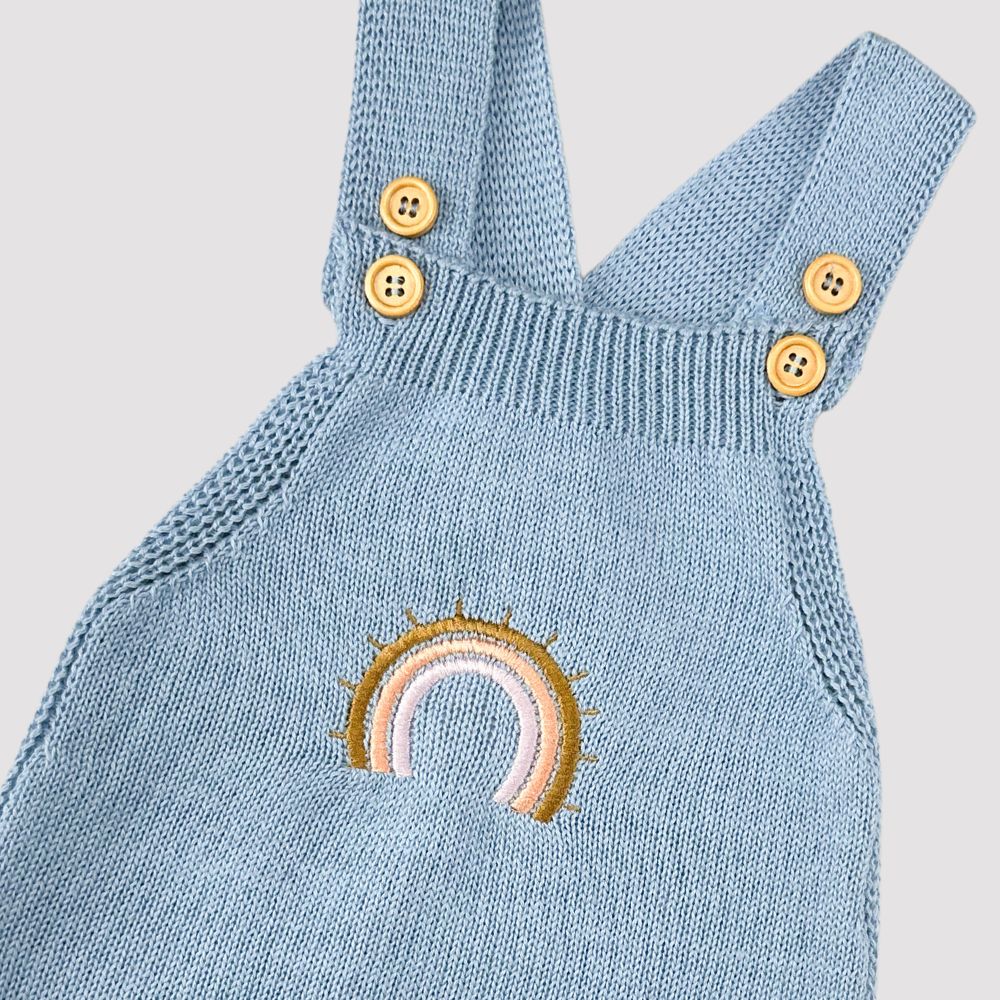 Jardineira Tricot Bebê Rainbow Azul Bebê