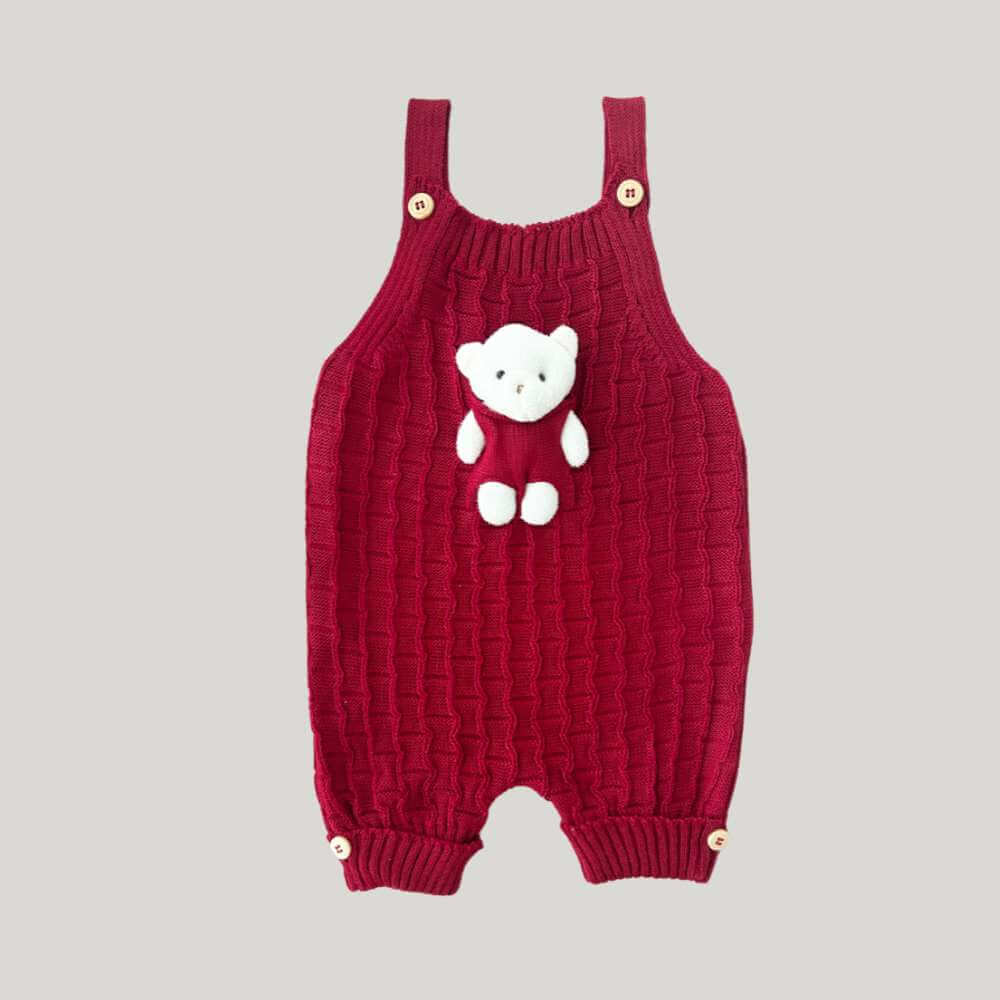 Jardineira Bebê Tricot Ursinho Red