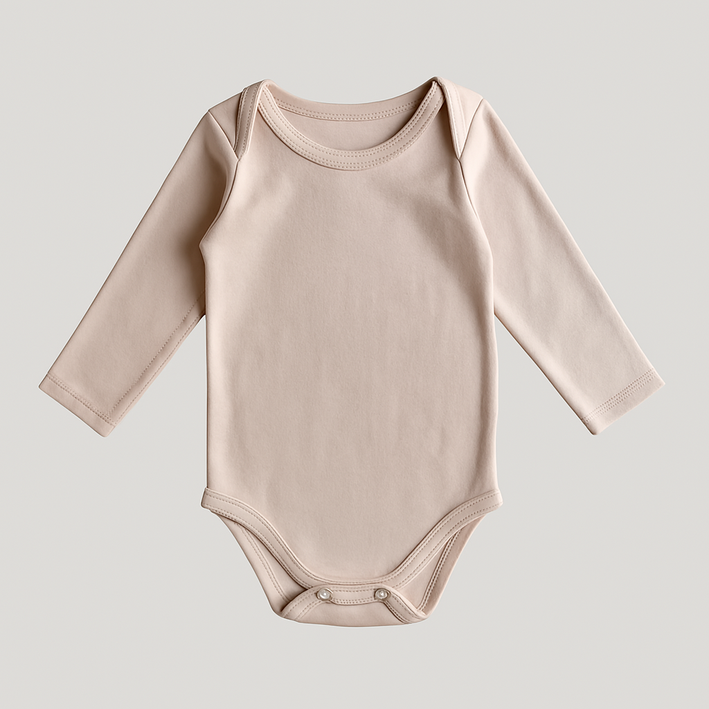 Long Beige Cotton Baby Bodysuit