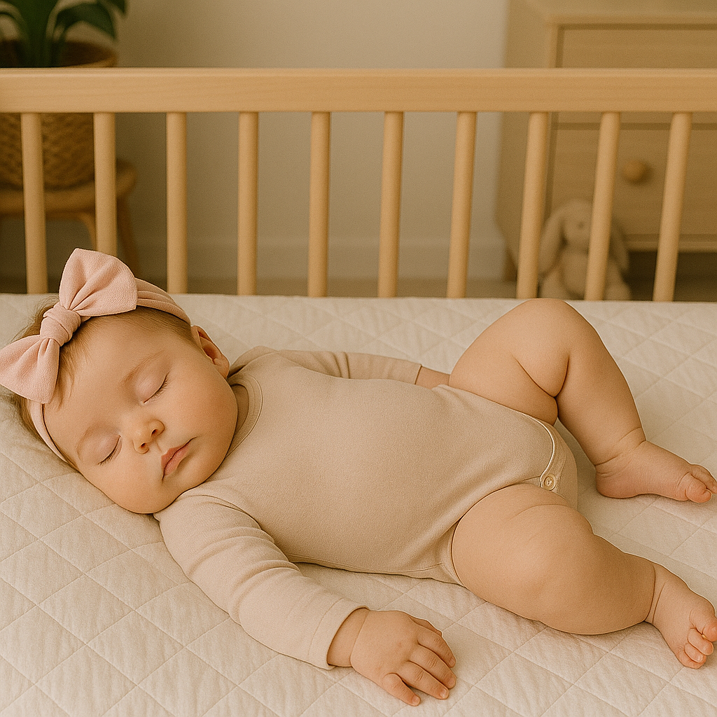 Long Beige Cotton Baby Bodysuit