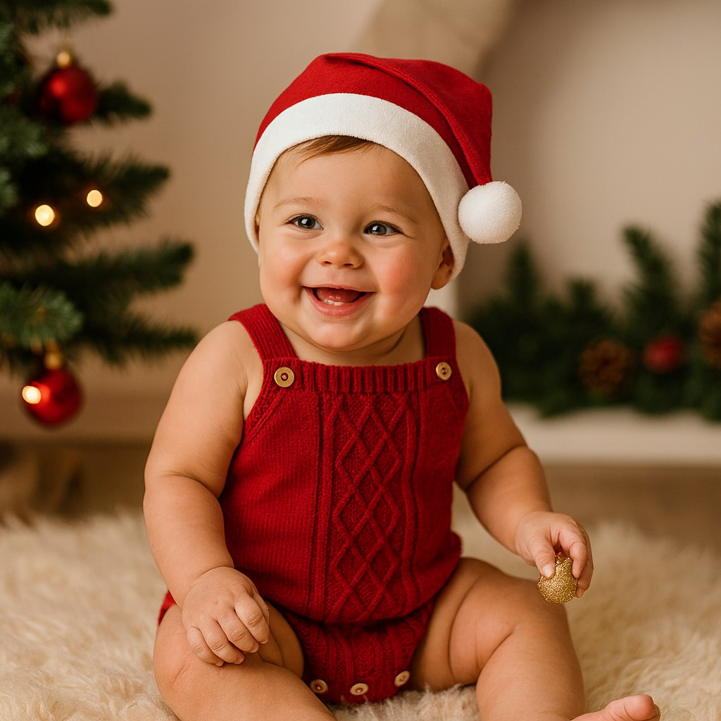 Vintage Red Knit Baby Overalls