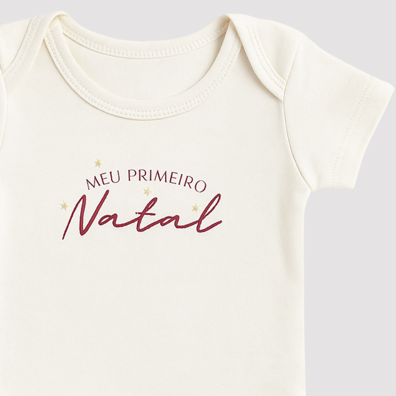 Conjunto Bebe Algodao Meu Primeiro Natal Off White