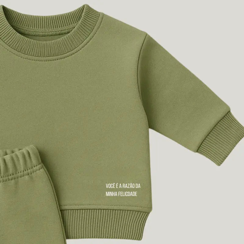 Conjunto Bebe Moletom Comfy Felicidade Verde Musgo