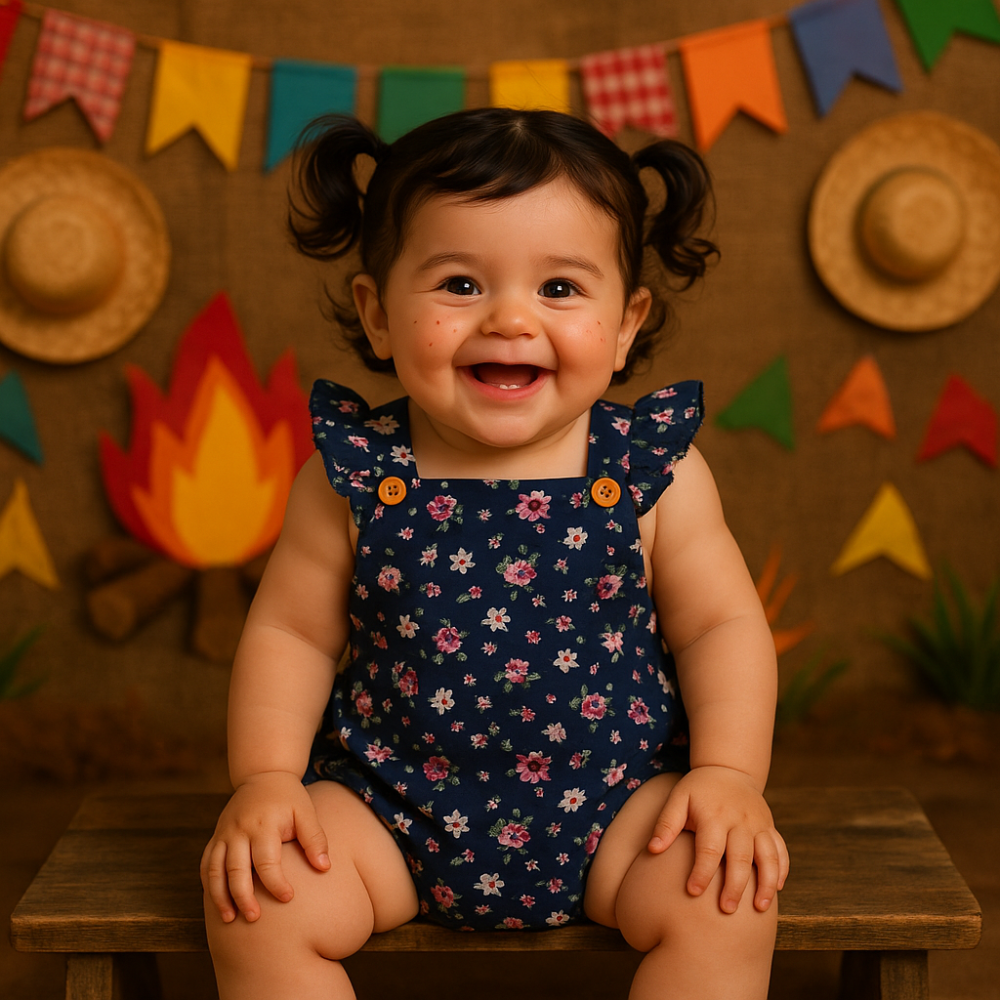 Romper Bebê Anelise Flower Azul
