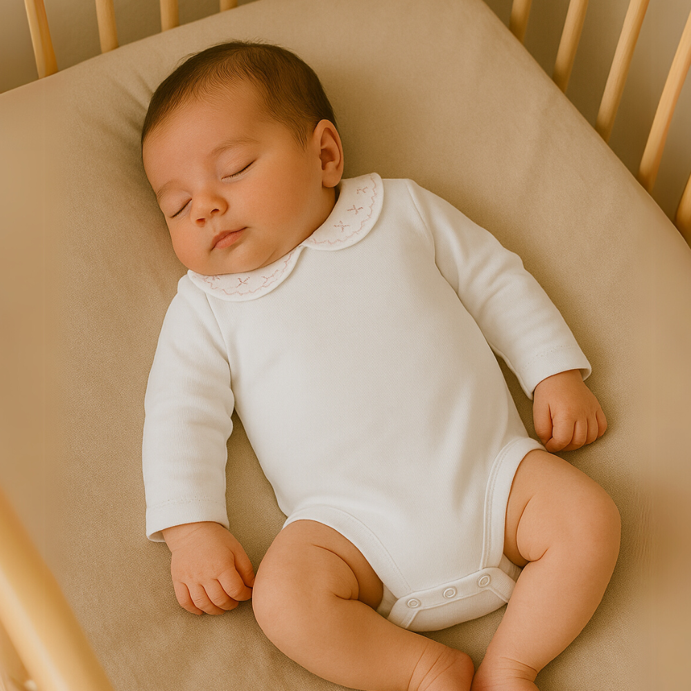 Body Bebê Algodão Gola Bordada Laçinho Rose