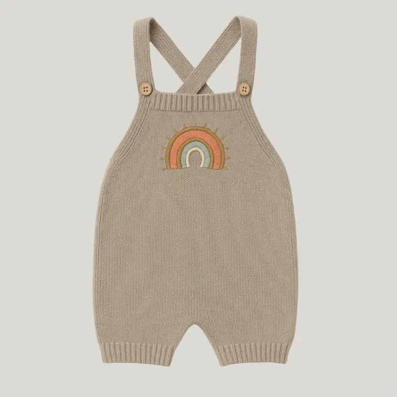 Jardineira Tricot Bebê Rainbow Bege