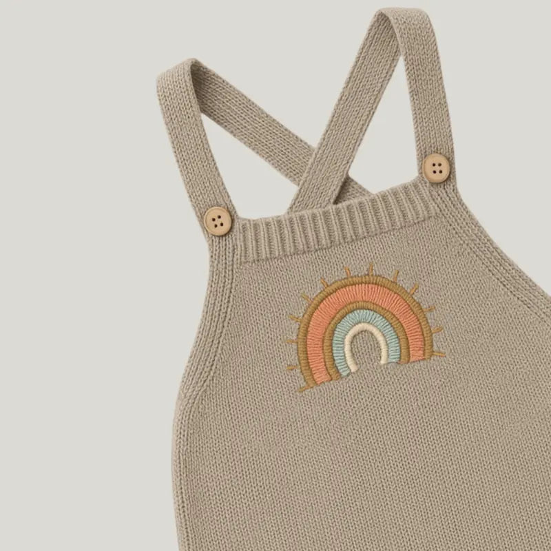Jardineira Tricot Bebê Rainbow Bege