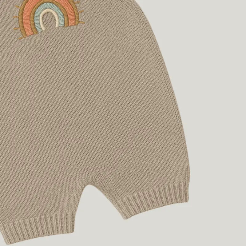 Jardineira Tricot Bebê Rainbow Bege