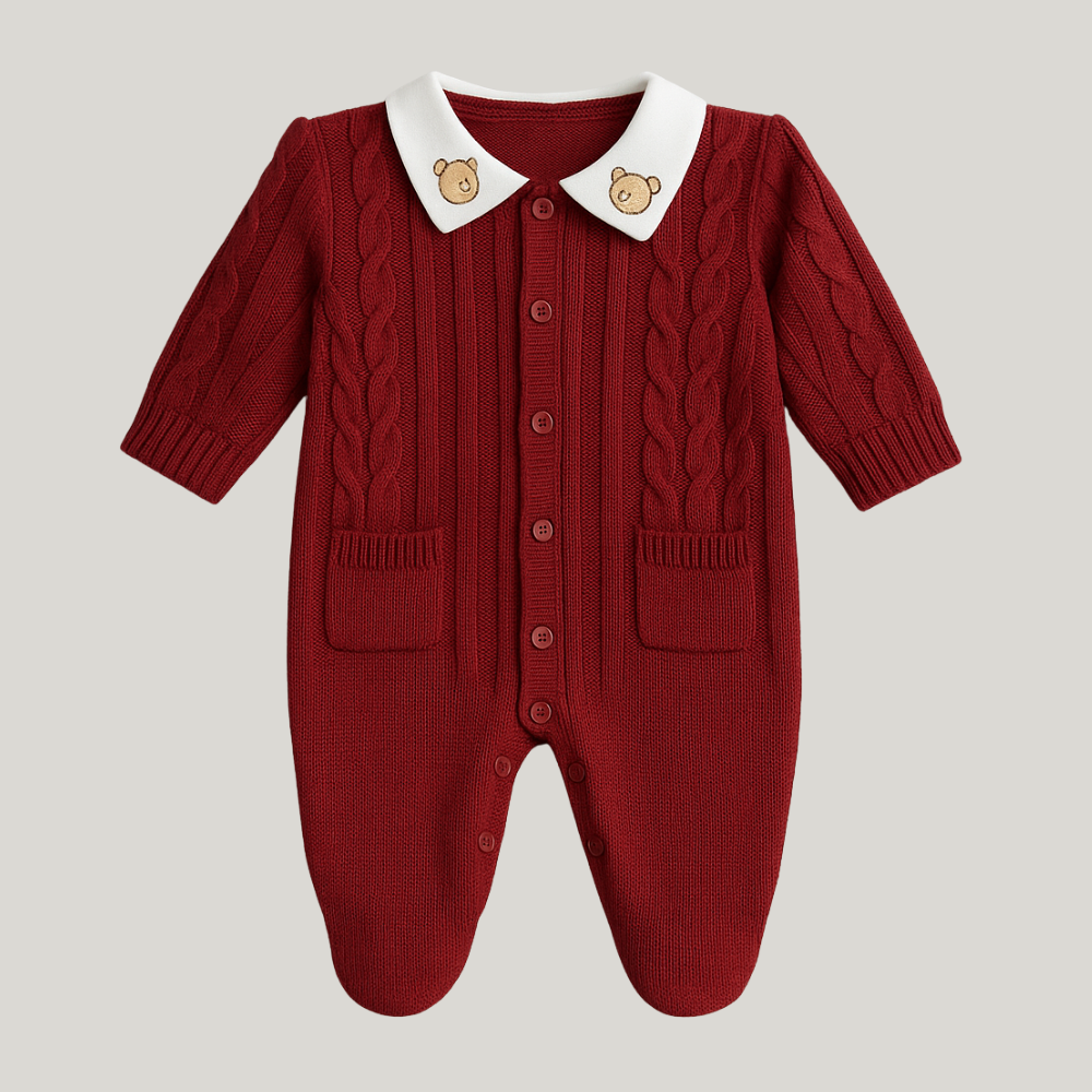 Kit Saída Maternidade Menino Tricot 2 Peças Vintage Bear Red