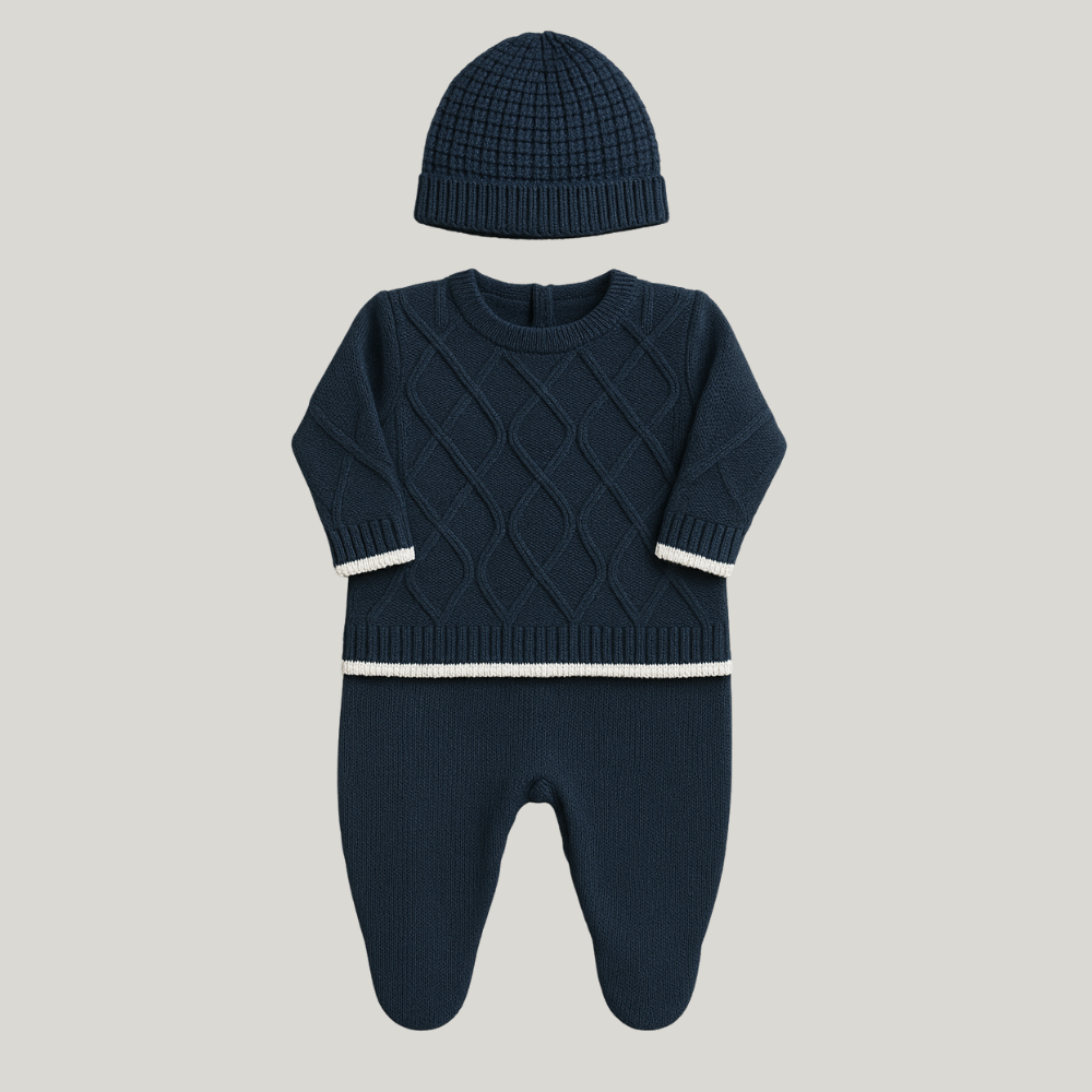 Kit Saída Maternidade Menino Tricot 3 Peças Cloud Marinho