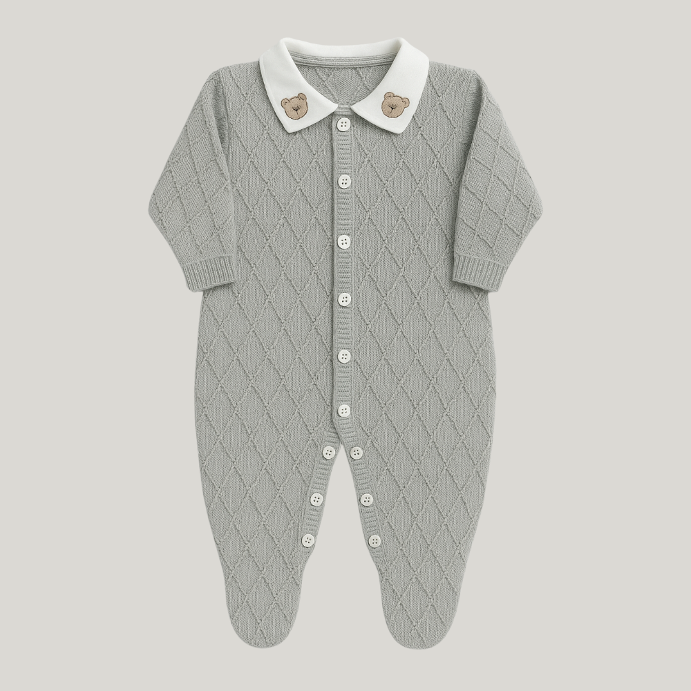 Kit Saída Maternidade Menino Tricot 2 Peças Vintage Bear Cinza
