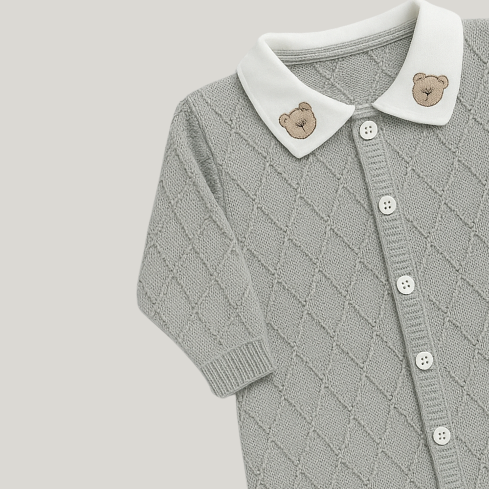 Kit Saída Maternidade Menino Tricot 2 Peças Vintage Bear Cinza