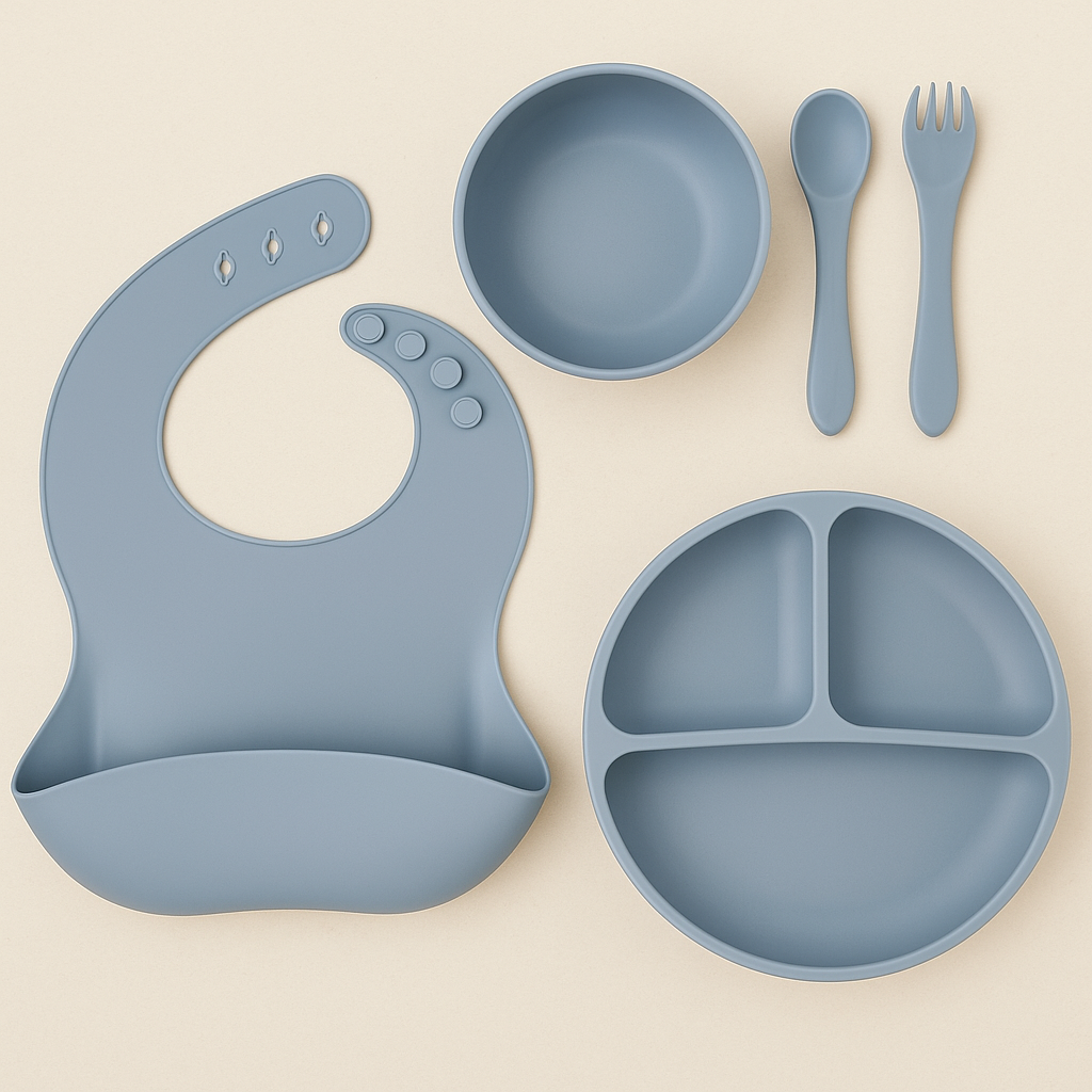 Kit Alimentaçāo bebê em Silicone Cinza