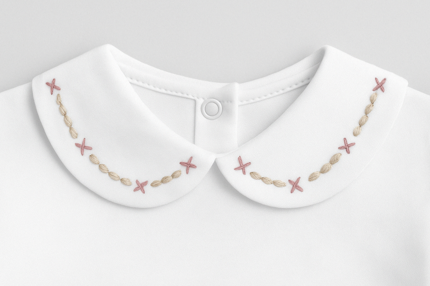 Conjunto Bebê Body Gola Bordada Flower Rose Algodão Pima