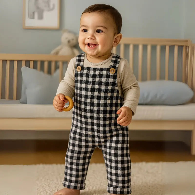Jardineira Bebê Flanelada Chess Black