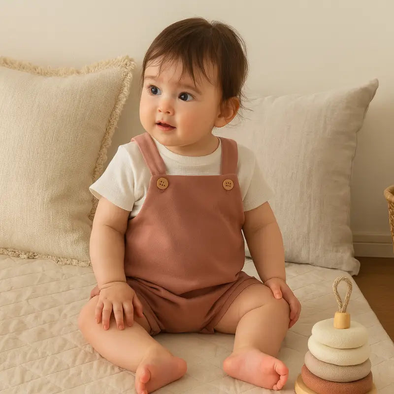 Jardineira Bebe Menina Leif Linho Rose