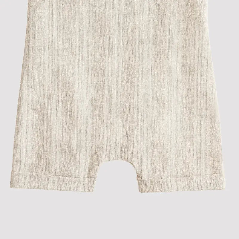 Jardineira Bebe Linho Organic Listrada Bege