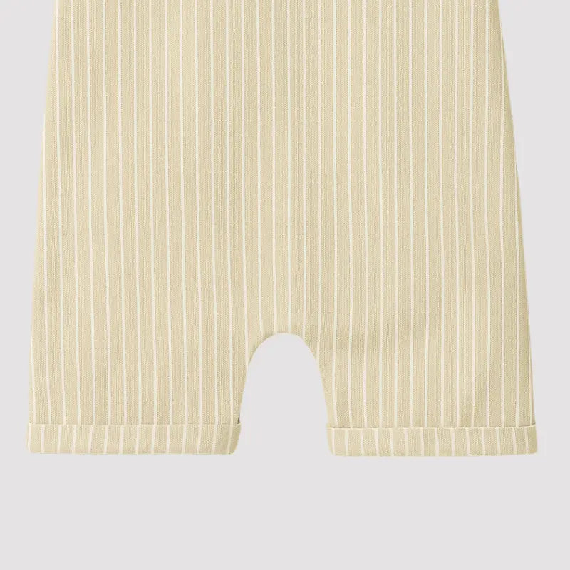 Jardineira Bebe Linho Vintage Listras Bege