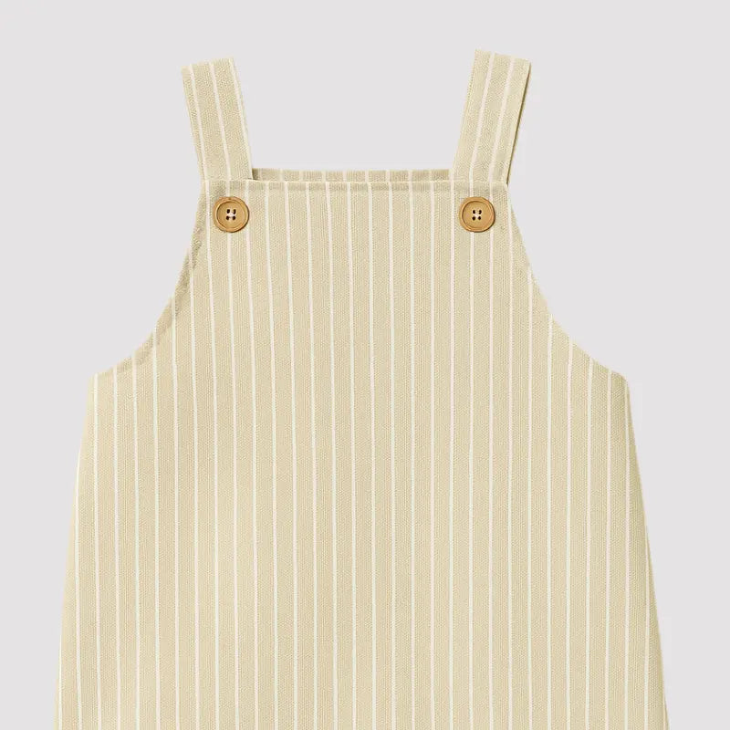 Jardineira Bebe Linho Vintage Listras Bege