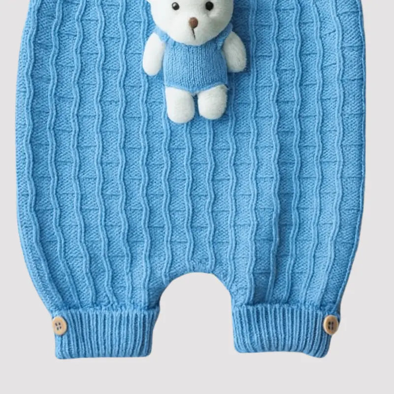 Jardineira Bebe Tricot Ursinho Azul