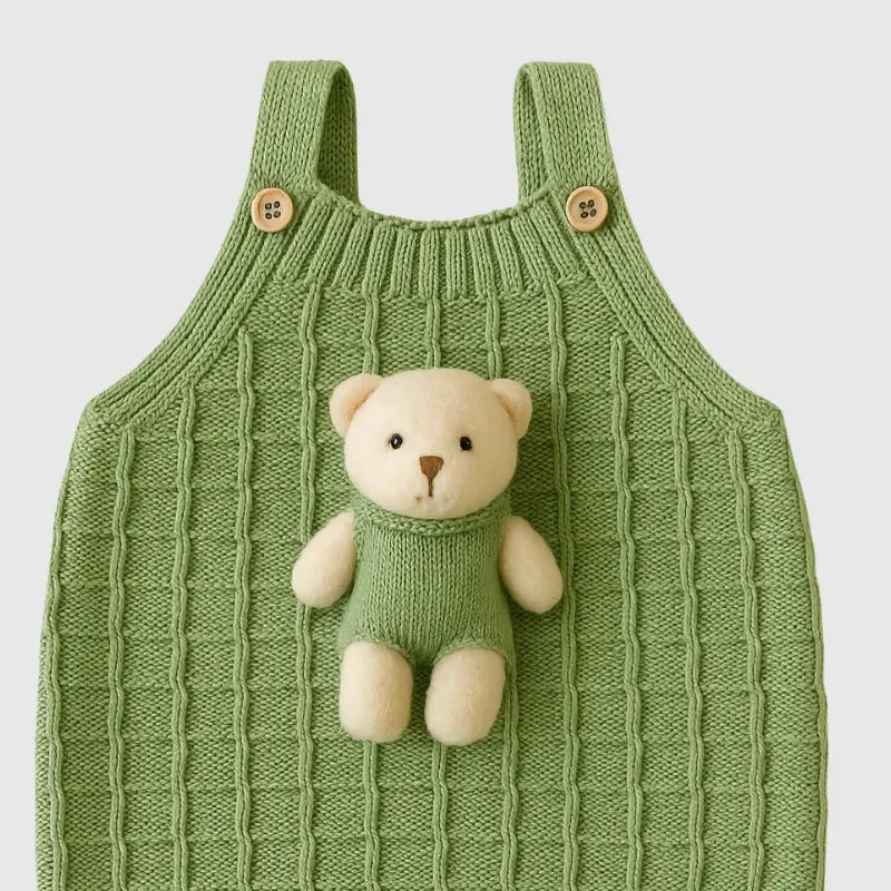 Jardineira Bebê Tricot Ursinho Verde Menta
