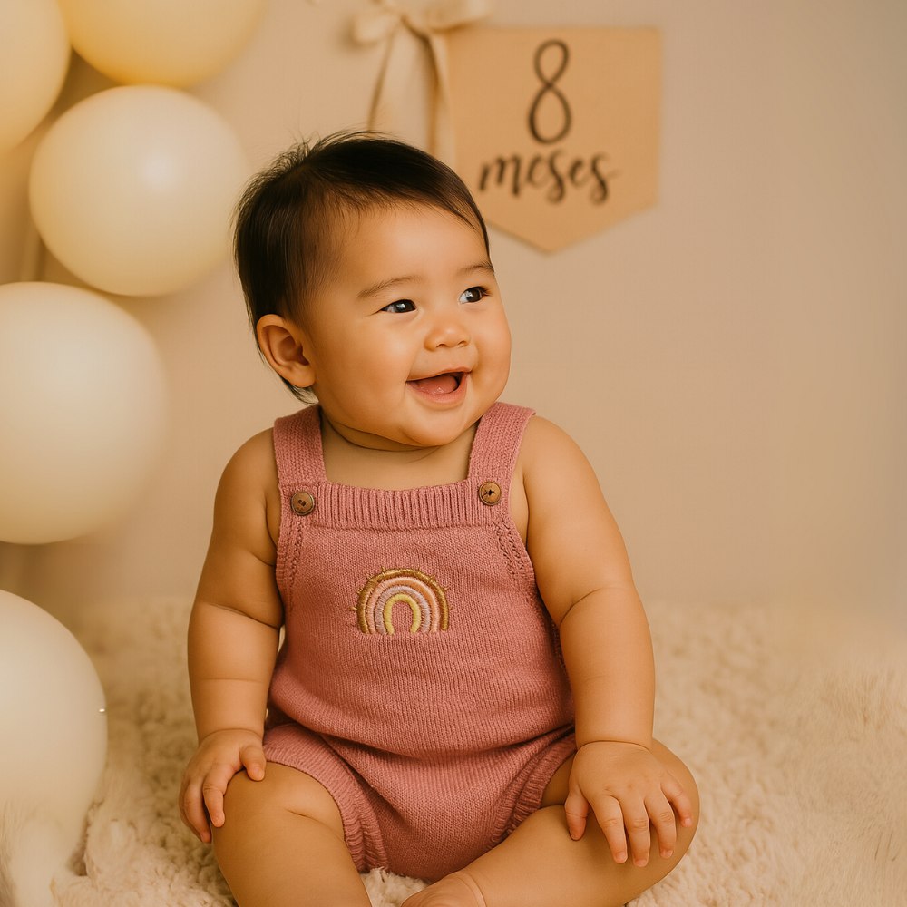 Jardineira Tricot Bebe Rainbow Rose
