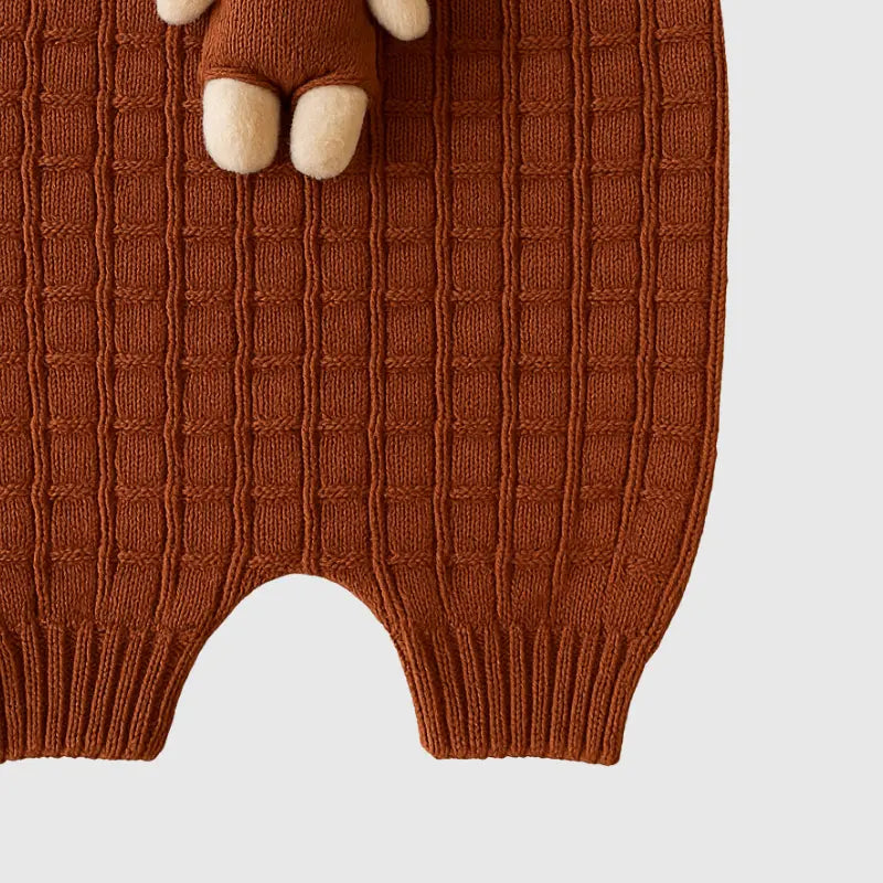 Jardineira Bebê Tricot Ursinho Terracota