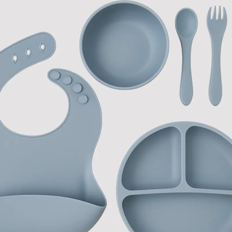 Kit Alimentacao bebe em Silicone Cinza
