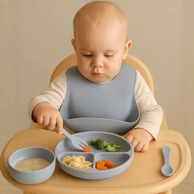 Kit Alimentacao bebe em Silicone Cinza