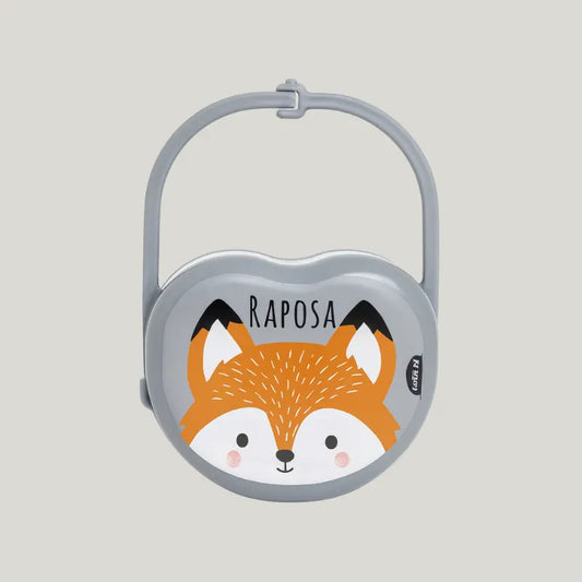 Porta Chupeta Raposa Boho c/ Alcas Azul Jeans