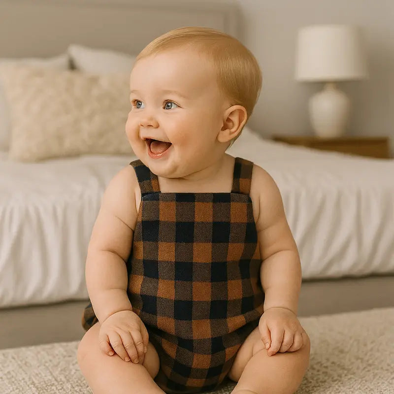 Romper Bebê Xadrez Flanelado Caramelo