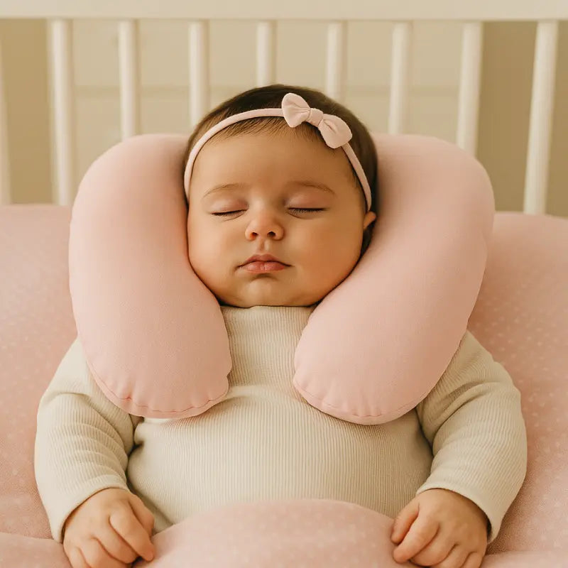 almofada anatômica de pescoço para bebê cor rose