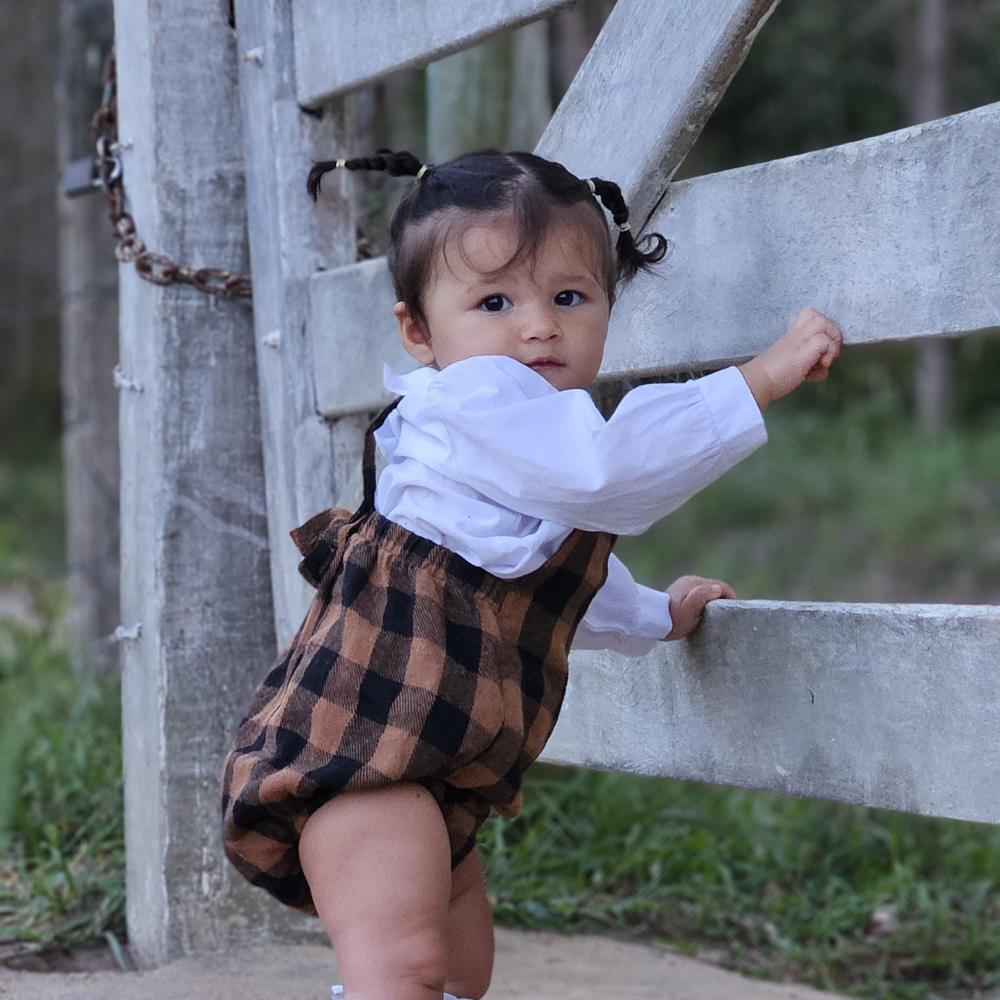 Romper Bebê Xadrez Flanelado Caramelo