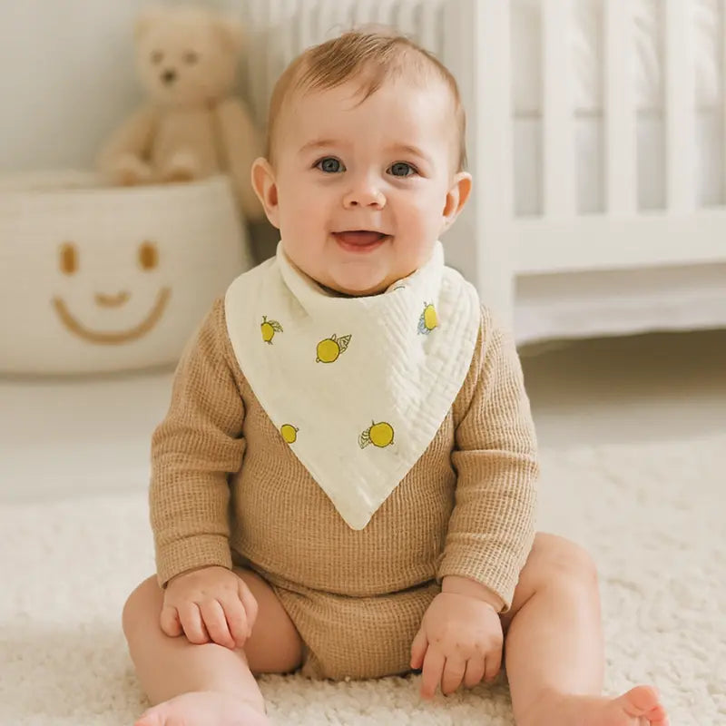 babador de algodão com estampa de limão para bebê