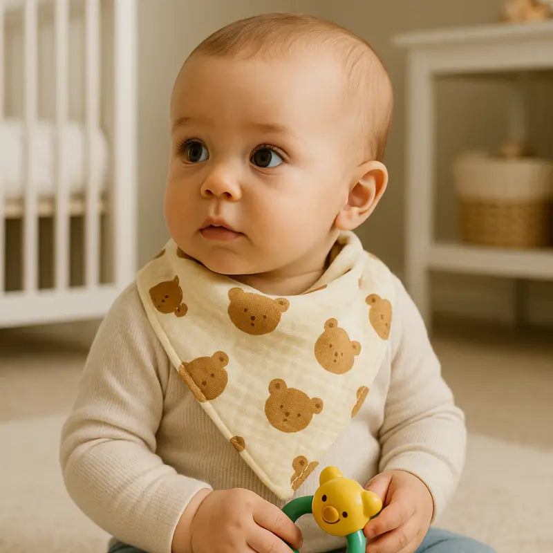 babador de algodão com estampa de urso para bebê