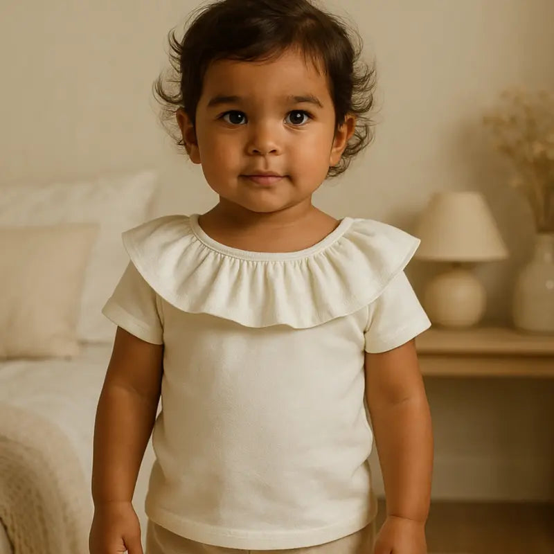 blusa off white com babado para bebê menina