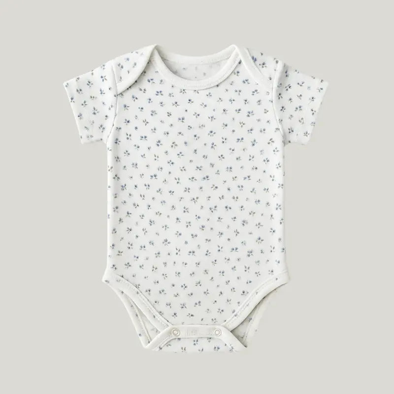 body bebê estampa floral azul com flores delicadas