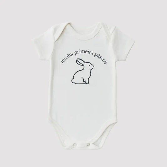 body bebê primeira páscoa unissex com coelhinho